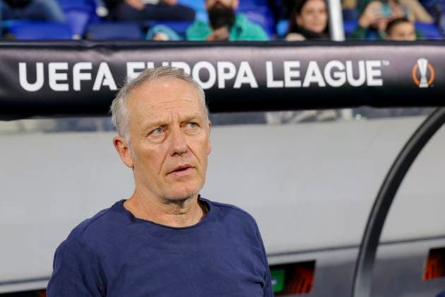 Serbia, Backa Topola, 26 10 2023, , TSC Backa Topola SC Freiburg UEFA Europa League 2023 2024 Group A, Coach Christian Streich SC Freiburg looks on Backa Topola  eu-images-084
