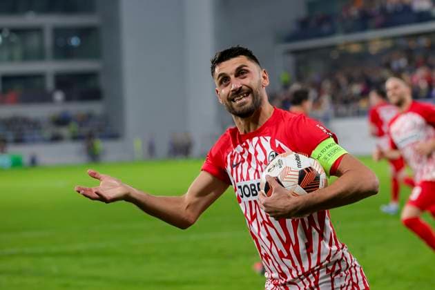 Serbia, Backa Topola, 26 10 2023, , TSC Backa Topola SC Freiburg UEFA Europa League 2023 2024 Group A, Vincenzo Grifo SC Freiburg celebrates after scoring his team s first goal Backa Topola  eu-images-084