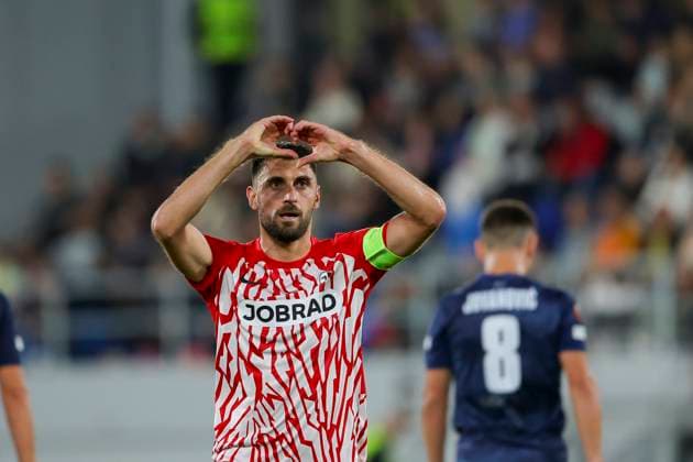 Serbia, Backa Topola, 26 10 2023, , TSC Backa Topola SC Freiburg UEFA Europa League 2023 2024 Group A, Vincenzo Grifo SC Freiburg celebrates after scoring his team s second goal Backa Topola  eu-images-084