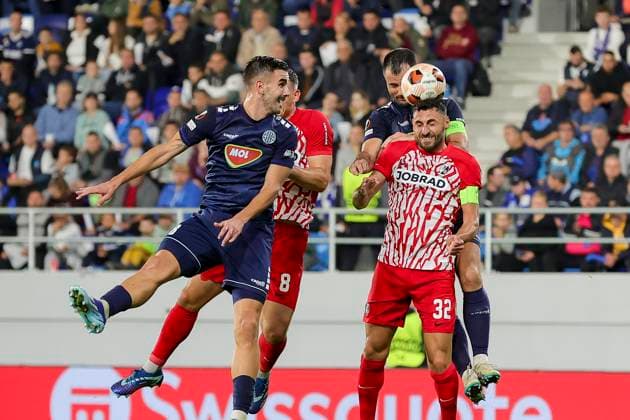 Serbia, Backa Topola, 26 10 2023, , TSC Backa Topola SC Freiburg UEFA Europa League 2023 2024 Group A, Vincenzo Grifo SC Freiburg and Goran Antonic TSC Backa Topola battle for the ball Backa Topola  eu-images-084