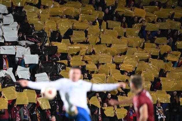 Fans of Glasgow Rangers in action during the Sparta Praha vs Glasgow Rangers, third round match of football European League, Group C in Prague, Czech Republic, October 26, 2023. (CTKxPhoto MichalxKamaryt) CTKPhotoP2023102608593  CTKPhotoP2023102608593