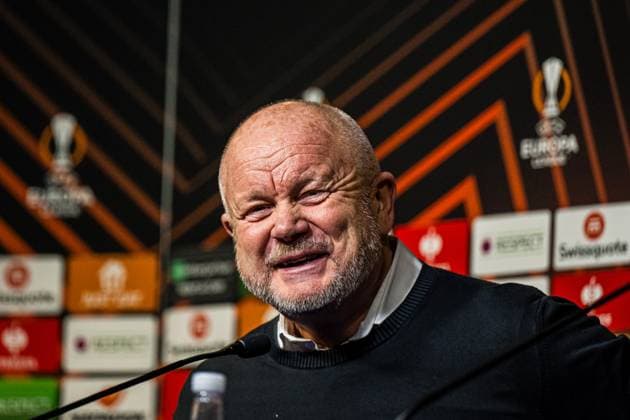 231026 Per Mathias Hogmo, head coach of Häcken, during a press conference after the UEFA Europa League football match between Molde and Häcken on October 26, 2023 in Molde Photo Marius Simensen BILDBYRAN Cop 238 bbeng football fotball fotboll fotboll häcken molde uefa uefa europa league  Copyright: MARIUSxSIMENSEN BB231026ZS010