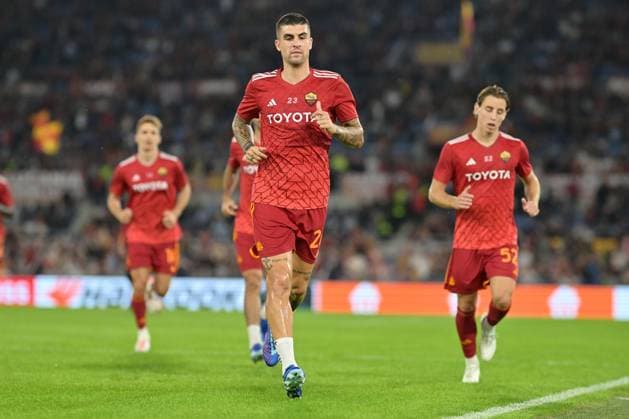Foto Alfredo Falcone LaPresse 26 Ottobre 2023 - Roma, Italia - calcio - Roma vs Slavia Praga - Uefa Europa League 2023-2024 Girone G - Stadio Olimpico di Roma. Nella foto: Gianluca Mancini ( AS Roma) Foto Alfredo Falcone LaPresse October 26, 2023 Rome, Italy - sport, soccer - Roma vs Slavia Praga - Uefa Europe League 2023-2024 Group G - Olimpic Stadium & xee;n Rome. In the pic: Gianluca Mancini ( AS Roma)  Copyright: xAlfredoxFalcone LaPressex