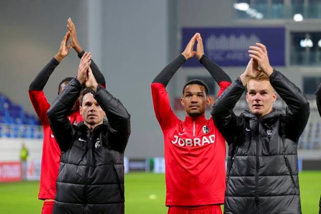 Serbia, Backa Topola, 26 10 2023, , TSC Backa Topola SC Freiburg UEFA Europa League 2023 2024 Group A, SC Freiburg players celebrate Backa Topola  eu-images-084