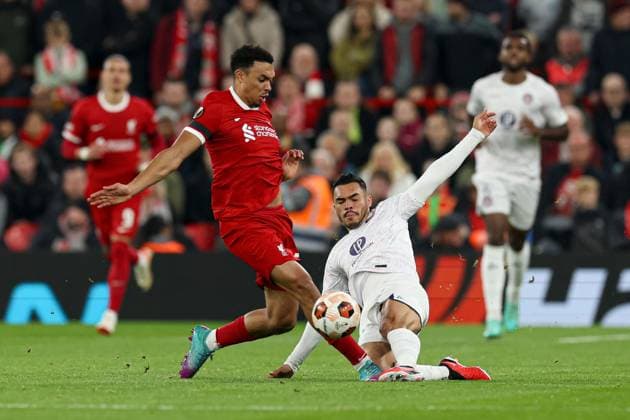EDITORIAL USE ONLY No use with unauthorised audio, video, data, fixture lists, club league logos or live services. Online in-match use limited to 120 images, no video emulation. No use in betting, games or single club league player publications. Liverpool v Toulouse, UEFA Europa League, Group E, Football, Anfield, Liverpool, UK - 26 Oct 2023 EDITORIAL USE ONLY No use with unauthorised audio, video, data, fixture lists, club league logos or live services. Online in-match use limited to 120 images, no video emulation. No use in betting, games or single club league player publications. Copyright: xPaulxCurrie Shutterstockx 14164192i