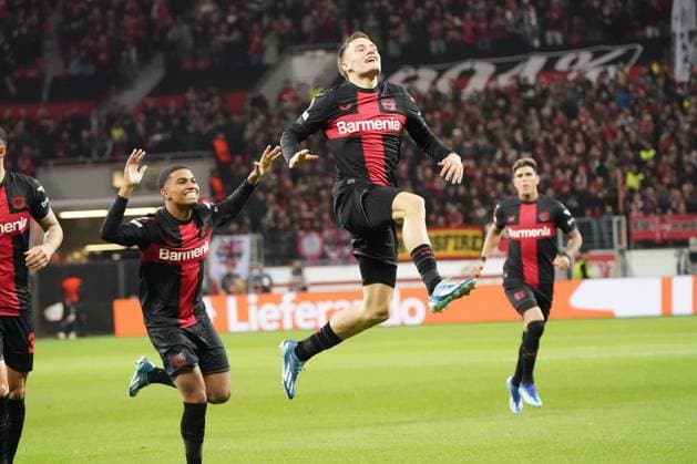 Football, UEFA Europa League 2023 2024, Group Stage , Group H, Matchday 3, Bayer 04 Leverkusen FK FK Qarabag AgdamQarabag Agdam 26 10 2023, Bayarena Leverkusen, Florian Wirtz Bayer 04 Leverkusen,goal cheers action, single picture