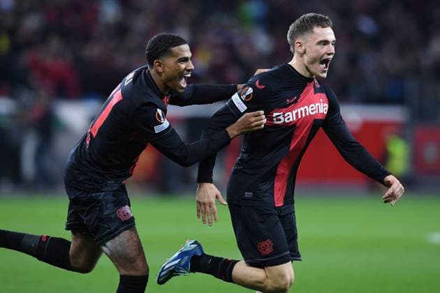 Soccer Europa League Group Stage 3 Matchday Bayer 04 Leverkusen Qarabag Agdam on 26 10 2023 at the BayArena in Leverkusen Goal celebration to 1 0 by Florian Wirtz Leverkusen xRx