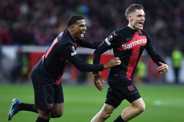 Soccer Europa League Group Stage 3 Matchday Bayer 04 Leverkusen Qarabag Agdam on 26 10 2023 at the BayArena in Leverkusen Goal celebration to 1 0 by Florian Wirtz Leverkusen xRx