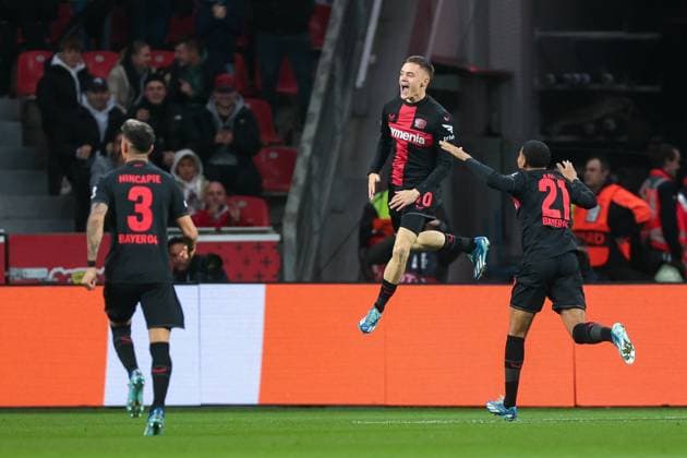26 10 2023, football, 2023 2024 season, UEFA Europa League, group stage, matchday 3, Bayer 04 Leverkusen Qarabag Agdam, Florian Wirtz Bayer 04 Leverkusen celebrates the goal to 1 0, Leverkusen BayArena NRW Germany xRHR PHOTO DEx Copyright: DennisxEwert RHR-FOTOx RHR-FOTO DE