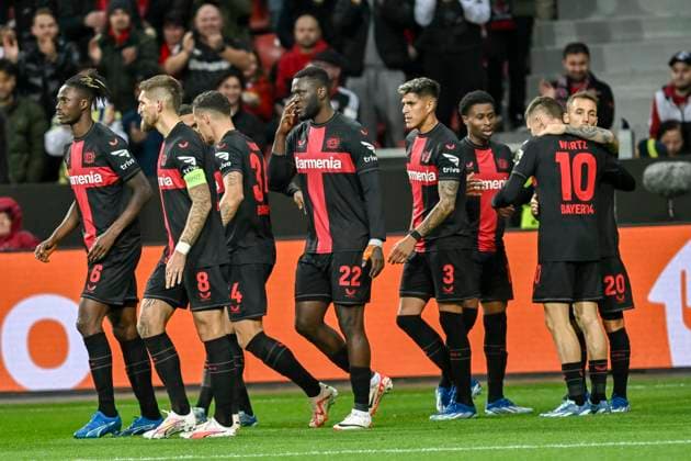 Florian Wirtz 10, Bayer Leverkusen celebrates after scoring 1 0 with the team 26 10 2023 Football Europa League, Bayer 04 Leverkusen vs Qarabag Agdam , BayArena, Leverkusen, NRW Germany Copyright: xpepphotox xHorstxMauelshagenx pep00321, pep_20231026_hm
