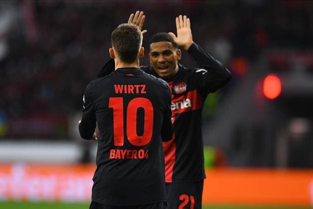LEVERKUSEN, GERMANY - 26.10.23: Florian Wirtz, Amine Adli, The match of match UEFA Europa League Bayer 04 Leverkusen vs Qarabag FK at Bayarena  Copyright: xVITALIIxKLIUIEVx