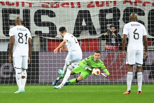 Leverkusen, Bayarena, 26 10 23, GER, Men, UEFA Europa League, 2023 2024 season, Bayer 04 Leverkusen Qarabag Agdam picture Tural BAYRAMOV Qarabag makes the goal 1 1 Only for editorial use UEFA regulations prohibit any use of photographs as image sequences and or quasi video Nordrhein Westfalen Germany