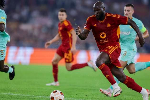 UEFA Europa League Group G AS Roma vs Sportovni Klub Slavia Praha Roma™s Belgian forward Romelu Lukaku scores against Slavia Praha during UEFA Europa League Group G match between AS Roma and Sportovni Klub Slavia Praha at Olimpico stadium on October 26, 2023 in Rome, Italy. ABPH7861_1 Copyright: xAntonioxBalascox