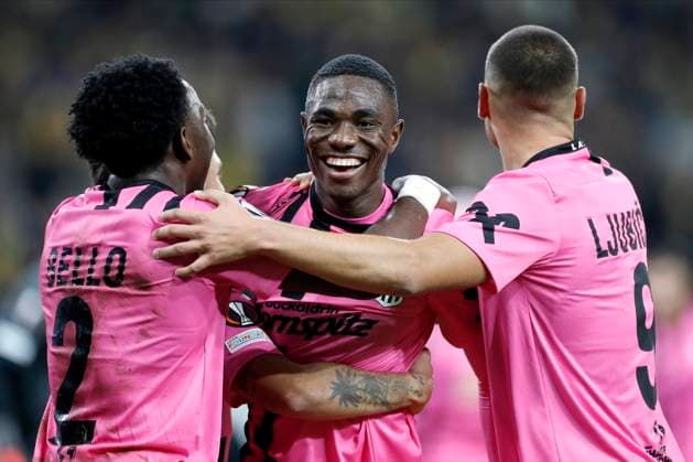 Royal Union Saint-Gilloise v LASK Linz - UEFA Europa League BRUSSELS, BELGIUM - OCTOBER 26 : Moses Usor of LASK celebrates after scoring during the UEFA Europa League Group E match between Royal Union Saint-Gilloise and Linz Lask on October 26, 2023 in Brussels, Belgium, 26 10 2023 Brussels Belgium  Copyright: xJbox