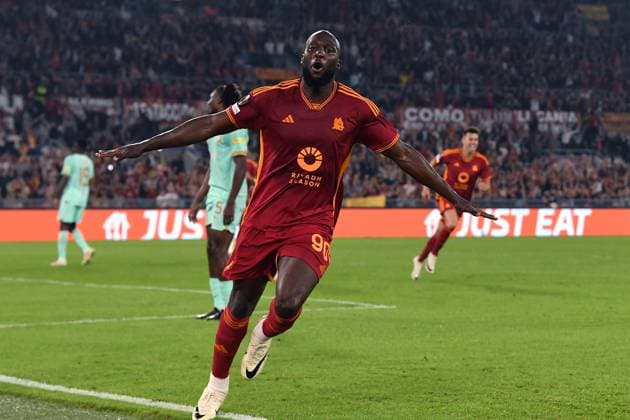 As Roma 26 10 2023 - Europa League Roma-Slavia Praga foto Antonello Sammarco Image nella foto: esultanza gol Romelu Lukaku 