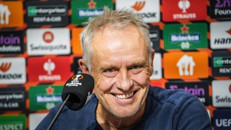 Coach Christian Streich SC Freiburg at the press conference 26 10 2023 Backa Topola, Serbia FK TSC Backa Topola vs SC Freiburg UEFA EUROPA LEAGUE 2023 2024 TSC Arena Backa Topolya, Football, Mens