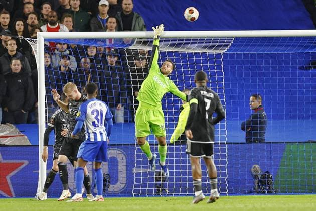 BRIGHTON, 26-10-2023, American Express stadium. UEFA Europa League Football, season 2023-2024. Match between Brighton and Ajax. Ajax goal keeper Diant Ramaj Brighton - Ajax  x22908865x Copyright:
