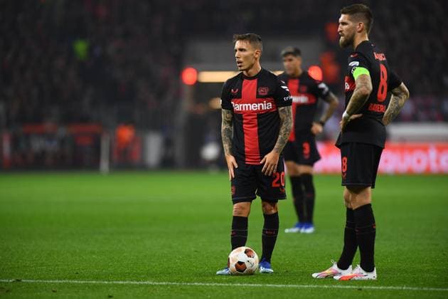 LEVERKUSEN, GERMANY - 26.10.23: Alex Grimaldo, The match of match UEFA Europa League Bayer 04 Leverkusen vs Qarabag FK at Bayarena  Copyright: xVITALIIxKLIUIEVx