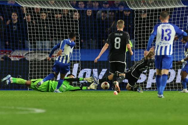 Brighton, England, 26th October 2023: Goal celebrations for Joao Pedro (9 Brighton) during the UEFA Europa League football match between Brighton and Ajax at Brighton and Hove Albion Stadium in Brighton, England. (James Whitehead SPP) Copyright: xJamesxWhiteheadx xSPPx spp-en-JaWhSp-SPP_Brighton_v_Ajax_261023_012
