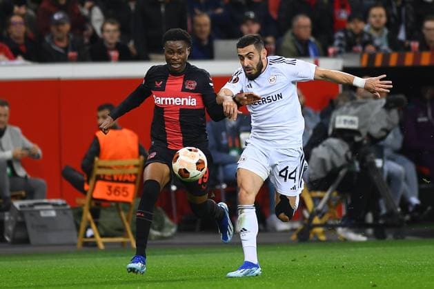 LEVERKUSEN, GERMANY - 26.10.23: Nathan Tella, The match of match UEFA Europa League Bayer 04 Leverkusen vs Qarabag FK at Bayarena  Copyright: xVITALIIxKLIUIEVx
