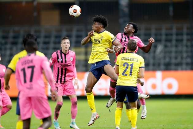 Royal Union Saint-Gilloise v LASK Linz - UEFA Europa League BRUSSELS, BELGIUM - OCTOBER 26 : Rodriguez Kevin forward of Union St-Gilloise and George Bello of LASK during the UEFA Europa League Group E match between Royal Union Saint-Gilloise and Linz Lask on October 26, 2023 in Brussels, Belgium, 26 10 2023 Brussels Belgium  Copyright: xJbox