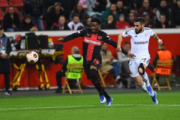 LEVERKUSEN, GERMANY - 26.10.23: Nathan Tella, The match of match UEFA Europa League Bayer 04 Leverkusen vs Qarabag FK at Bayarena  Copyright: xVITALIIxKLIUIEVx