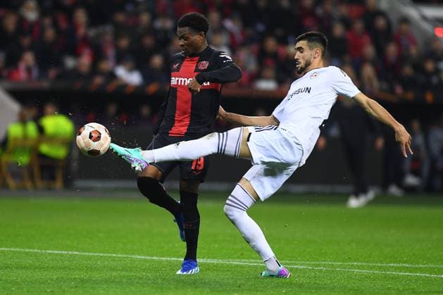 LEVERKUSEN, GERMANY - 26.10.23: Nathan Tella, The match of match UEFA Europa League Bayer 04 Leverkusen vs Qarabag FK at Bayarena  Copyright: xVITALIIxKLIUIEVx