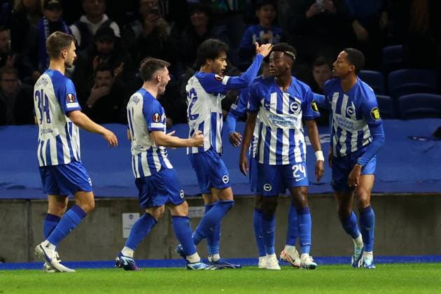 Brighton, England, 26th October 2023: Goal celebrations for Joao Pedro (9 Brighton) during the UEFA Europa League football match between Brighton and Ajax at Brighton and Hove Albion Stadium in Brighton, England. (James Whitehead SPP) Copyright: xJamesxWhiteheadx xSPPx spp-en-JaWhSp-SPP_Brighton_v_Ajax_261023_014
