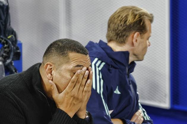 Sport Bilder des Tages BRIGHTON, 26-10-2023, American Express stadium. UEFA Europa League Football, season 2023-2024. Match between Brighton and Ajax. Hedwiges Maduro dejected after the 1-0 Brighton - Ajax  x22909177x Copyright:
