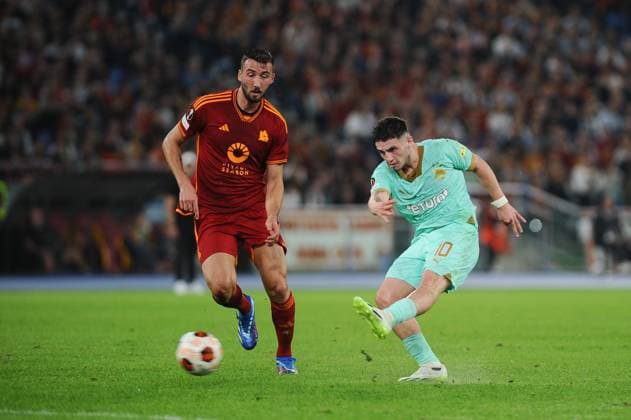 IPP20231026 Football - soccer: UEFA Europa League 2023 2024, A.S. Roma - SK Slavia Prague, Christos Zafeiris. (Verwendung nur in Deutschland - GERMANY ONLY) *** IPP20231026 Football soccer UEFA Europa League 2023 2024, A S Roma SK Slavia Prague, Christos Zafeiris Use only in Germany GERMANY ONLY 