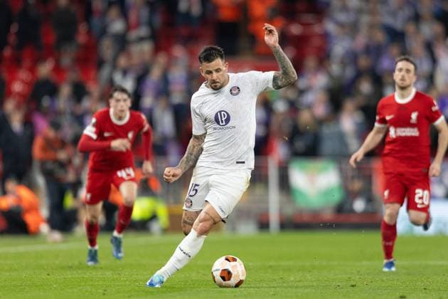 Liverpool v Toulouse Europa League 26 10 2023. Toulouse defender Christopher Wooh (15) during the Europa League match between Liverpool and Toulouse at Anfield, Liverpool, England on 26 October 2023. Editorial use only , Copyright: xIanxStephenx PSI-18281-0024