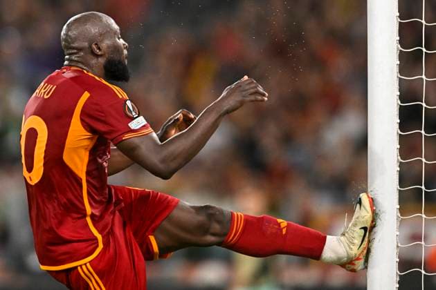 Romelu Lukaku of AS Roma reacts during the Europa League Group G football match between AS Roma and SK Slavia Prague at Olimpico stadium in Rome (Italy), October 26th, 2023. andreaxstaccioli