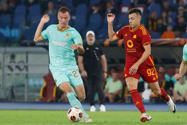 October 26, 2023, Rome, Lazio, Italy: Stephan El Shaarawy of Roma Tomas Vlcek of Slavia Praha during the UEFA Europa League League Group G match between AS Roma and Slavia Praha at Stadio Olimpico, in Rome, Italy on October 26, 2023 Rome Italy - ZUMAl131 20231026_zsp_l131_009 Copyright: xCiroxDexLucax