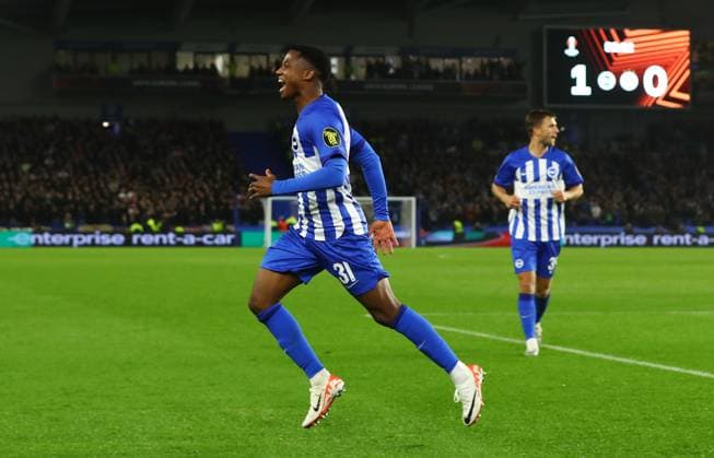 Brighton & Hove Albion v Ajax, Brighton, UK - 26 Oct 2023 Goal celebrations for Ansu Fati of Brighton & Hove Albion during the Europa League match between Brighton & Hove Albion and Ajax at The Amex, Brighton on 26 October 2023 ( Brighton The Amex Brighton England Copyright: xMicahxCrook PPAUKx PPA-064201
