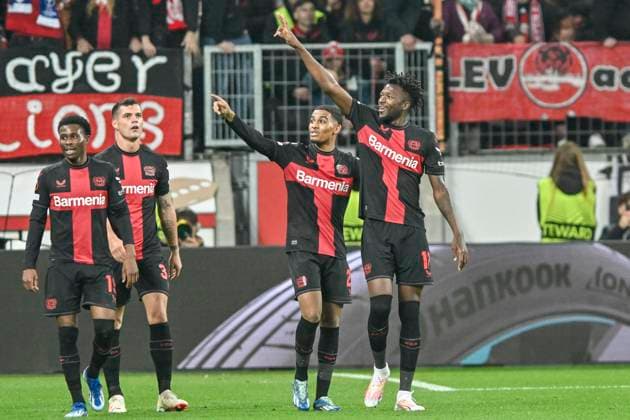 Edmond Tapsoba 12, Bayer Leverkusen cheers after scoring 5 1 26 10 2023 Football Europa League, Bayer 04 Leverkusen vs Qarabag Agdam , BayArena, Leverkusen, NRW Germany Copyright: xpepphotox xHorstxMauelshagenx pep00321, pep_20231026_hm