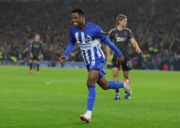 Brighton and Hove, England, 26th October 2023. Ansu Fati of Brighton and Hove Albion celebrates after scoring to make it 2-0 during the UEFA Europa League match at the AMEX Stadium, Brighton and Hove. Picture credit should read: Paul Terry Sportimage EDITORIAL USE ONLY. No use with unauthorised audio, video, data, fixture lists, club league logos or live services. Online in-match use limited to 120 images, no video emulation. No use in betting, games or single club league player publications. SPI-2677-0036