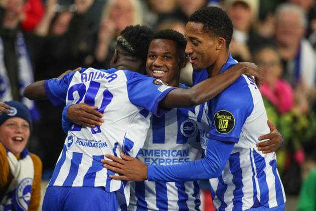 Brighton & Hove Albion v Ajax, Brighton, UK - 26 Oct 2023 Goal celebrations for Ansu Fati of Brighton & Hove Albion during the Europa League match between Brighton & Hove Albion and Ajax at The Amex, Brighton on 26 October 2023 ( Brighton The Amex Brighton England Copyright: xMicahxCrook PPAUKx PPA-064204