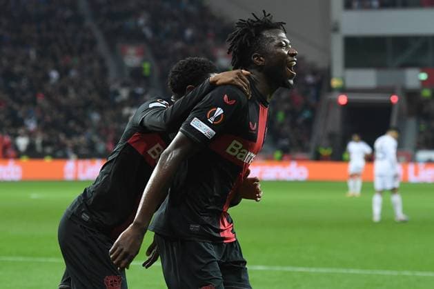 Soccer Europa League group stage 3 matchday Bayer 04 Leverkusen Qarabag Agdam on 26 10 2023 at the BayArena in Leverkusen Goal celebration to 5 1 by Edmond Tapsoba Leverkusen xRx