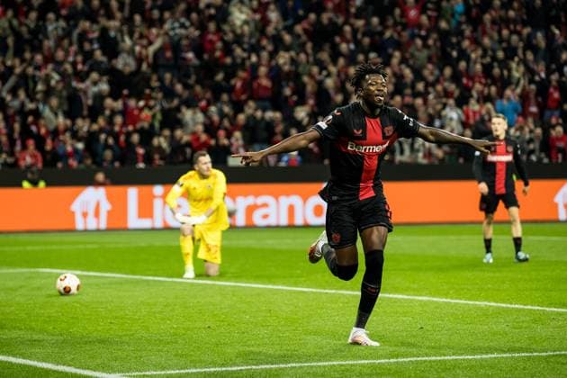 UEFA Europa League, Bayer 04 Leverkusen Qarabag Agdam 26 10 2023 Cheers to 5 1 by Edmond Tapsoba Bayer 04 Leverkusen, 12 UEFA Europa League, Bayer 04 Leverkusen Qarabag Agdam, BayArena Leverkusen on 26 10 2023 Copyright: xBEAUTIFULxSPORTS Wunderlx
