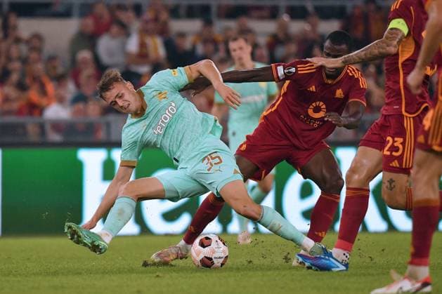 IPP20231026 Football - soccer: UEFA Europa League 2023 2024, A.S. Roma - SK Slavia Prague, Matej Jurasek dello slavia praga in azione (Verwendung nur in Deutschland - GERMANY ONLY) *** IPP20231026 Football soccer UEFA Europa League 2023 2024, A S Roma SK Slavia Prague, Matej Jurasek dello slavia praga in azione Use only in Germany GERMANY ONLY 