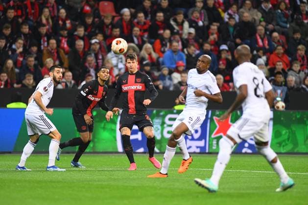 LEVERKUSEN, GERMANY - 26.10.23: Adam Hlozek The match of match UEFA Europa League Bayer 04 Leverkusen vs Qarabag FK at Bayarena  Copyright: xVITALIIxKLIUIEVx