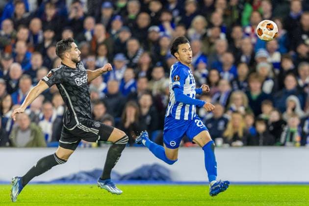 Brighton and Hove Albion v Ajax Europa League 26 10 2023. Brighton & Hove Albion FC midfielder Kaoru Mitoma (22) during the Europa League match between Brighton and Hove Albion and Ajax at the American Express Stadium, Brighton and Hove, England on 26 October 2023. Brighton and Hove American Express Stadium East Sussex England Editorial use only , Copyright: xJanexStokesx PSI-18285-0028