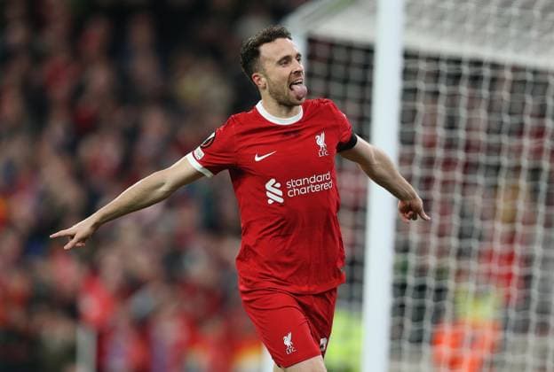 . - Liverpool v Toulouse, UEFA Europa League - Group E, Anfield Stadium, Liverpool, UK. - 26th October 2023. GOAL 1-0, Diogo Jota of Liverpool goal celebration. - Liverpool v Toulouse, UEFA Europa League - Group E, Anfield Stadium, Liverpool, UK. - 26th October 2023. Liverpool Anfield Stadium UK Copyright: xDanxWeirx CP_Liverpool_Toulouse_14