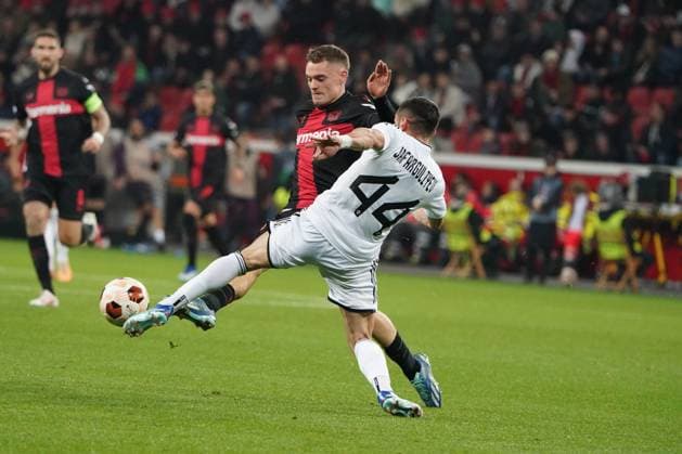 Football, UEFA Europa League 2023 2024, Group Stage , Group H, Matchday 3, Bayer 04 Leverkusen FK AgdamQarabag Agdam 26 10 2023, Bayarena Leverkusen, Florian Wirtz Bayer 04 Leverkusen, Elvin Jafarguliyev, FK Qarabag