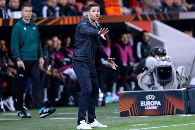 ALONSO Xabier Coach Team Bayer 04 Leverkusen UEFA EUROPA LEAGUE Season 2023 2024 Match Bayer 04 Leverkusen Qarabag 5 1 on 26 10 2023 in Leverkusen DFL REGULATES PROHIBIT ANY USE OF PHOTOGRAPHS as IMAGE SEQUENCES and or QUASI VIDEO Copyright: xLacixPerenyix