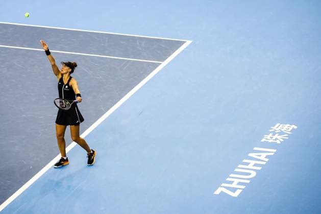 ZHUHAI, CHINA - OCTOBER 27: Beatriz Haddad Maia of Brazil reacts in the Women s Singles match against Caroline Garcia of France on day seven of WTA, Tennis Damen Elite Trophy Zhuhai 2023 in October 27, 2023 in Zhuhai, Guagdong Province of China.  Copyright: xVCGx 111461455704