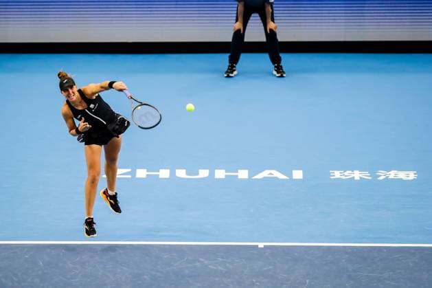 ZHUHAI, CHINA - OCTOBER 27: Beatriz Haddad Maia of Brazil returns a shot in the Women s Singles match against Caroline Garcia of France on day seven of WTA, Tennis Damen Elite Trophy Zhuhai 2023 in October 27, 2023 in Zhuhai, Guagdong Province of China.  Copyright: xVCGx 111461455821