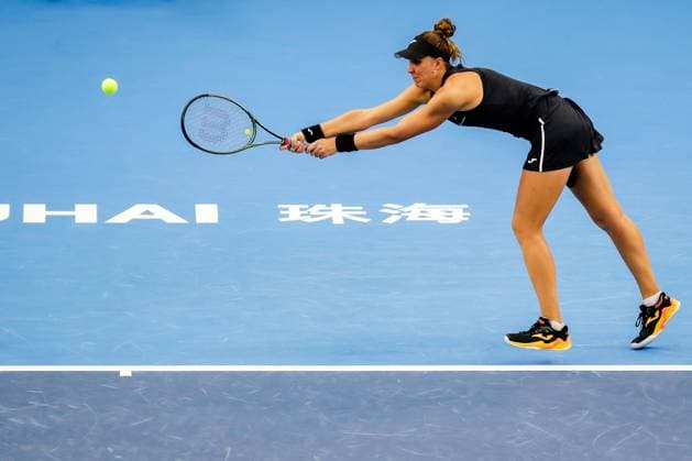 ZHUHAI, CHINA - OCTOBER 27: Beatriz Haddad Maia of Brazil returns a shot in the Women s Singles match against Caroline Garcia of France on day seven of WTA, Tennis Damen Elite Trophy Zhuhai 2023 in October 27, 2023 in Zhuhai, Guagdong Province of China.  Copyright: xVCGx 111461455831