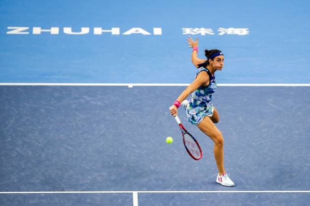 ZHUHAI, CHINA - OCTOBER 27: Caroline Garcia of France returns a shot in the Women s Singles match against Beatriz Haddad Maia of Brazil on day seven of WTA, Tennis Damen Elite Trophy Zhuhai 2023 in October 27, 2023 in Zhuhai, Guagdong Province of China.  Copyright: xVCGx 111461455836