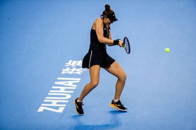 ZHUHAI, CHINA - OCTOBER 27: Beatriz Haddad Maia of Brazil returns a shot in the Women s Singles match against Caroline Garcia of France on day seven of WTA, Tennis Damen Elite Trophy Zhuhai 2023 in October 27, 2023 in Zhuhai, Guagdong Province of China.  Copyright: xVCGx 111461455871
